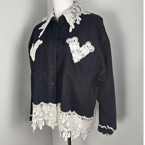 Vintage Lace Western Shirt Jacket Black L Applique details - Cowgirl Rodeo Style